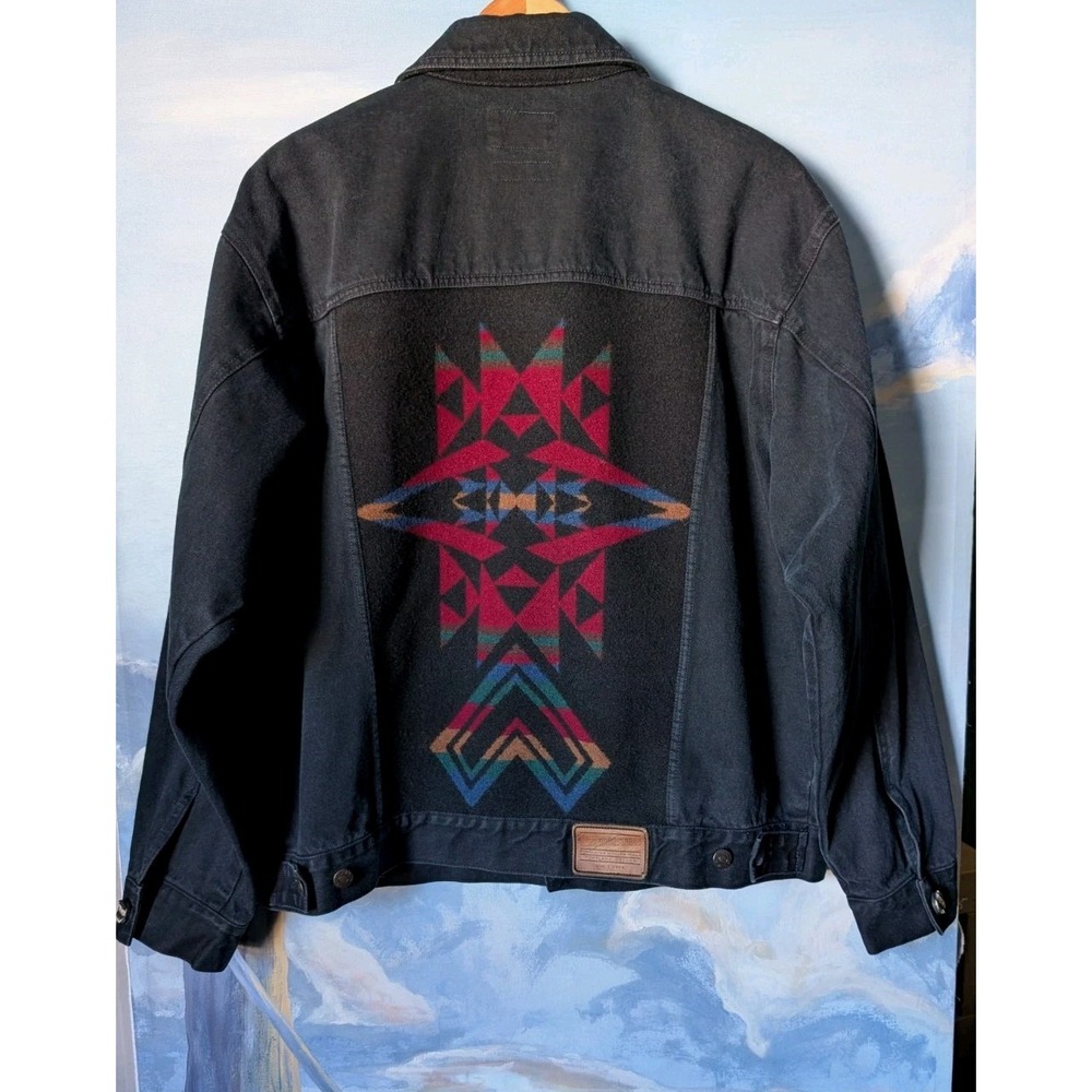 Vintage Pendleton High Grade Western Wear XL Black Denim Blanket Back Jacket